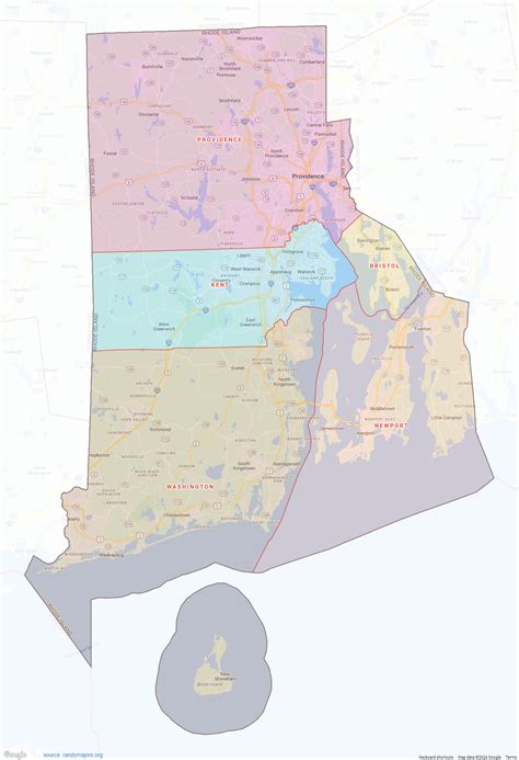 Rhode Island County Map – shown on Google Maps