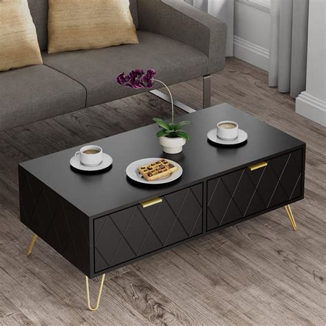 Black and Gold Coffee Table with Storage for Elegant Home Storage