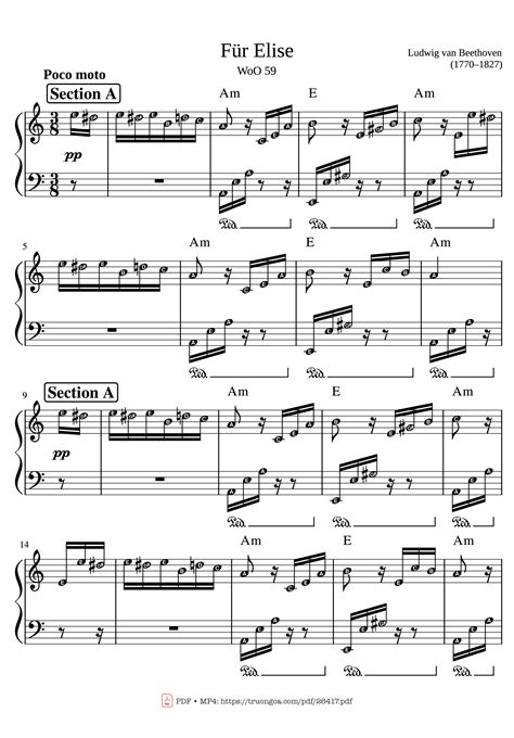 [Sheet] Beethoven Fur Elise (Famous part) PDF Piano lyrics & chords