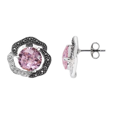 Lavish by TJM Sterling Silver Cubic Zirconia Flower Stud Earrings