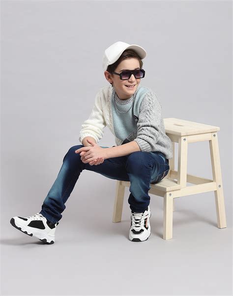 Buy Boys Grey Melange Self Design Round Neck Full Sleeve Sweater Online ...