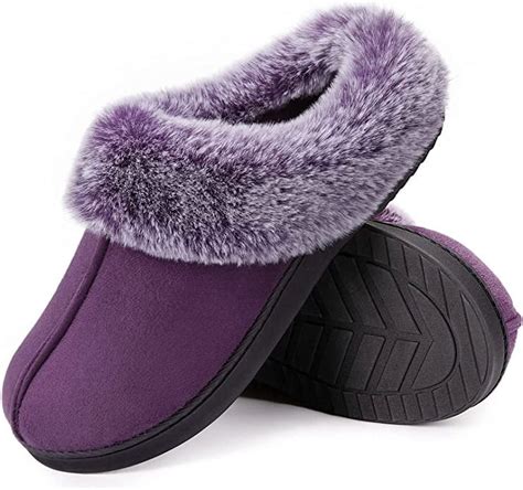 HomeTop Women's Cozy Microsuede Memory Foam Slippers with Faux Fur ...