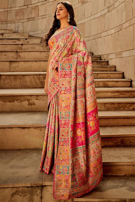 Dark Beige Kashmiri Modal Silk Saree – Armima