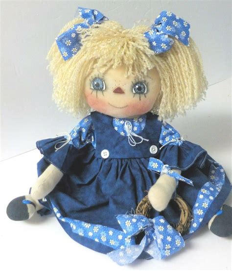 Primitive Raggedy Ann DOLL SUMMER BLUES "JESSIE RAE" WITH GRAPEVINE WREATH -- Antique Price ...