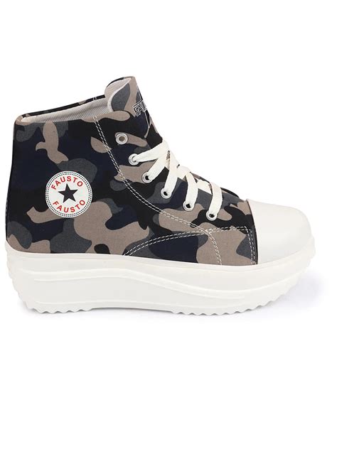 Buy Women Navy Blue High Ankle Top Wedge Lace Up Sneakers