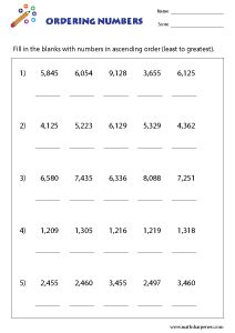 Image result for Ordering Numbers Math Worksheets