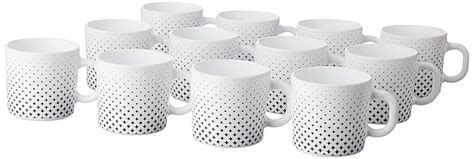 Larah by BOROSIL Nora Black Opalware Mug, Set of 12 Tea/Coffee Mugs ...