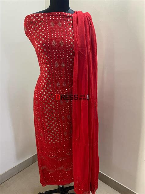 Red Ring Mukaish Chikankari Suit – Dress365days