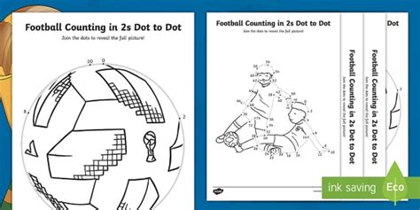 KS1 Football Themed Counting in 2s Dot to Dot Worksheets