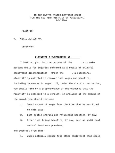 Jury Instruction - Damages - Lost Wages, Benefits, etc. Doc Template ...