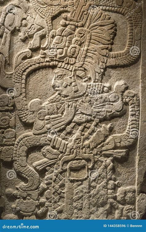 Base Relief of Mayan Stone Carving, Maya Civilization Art. Editorial ...