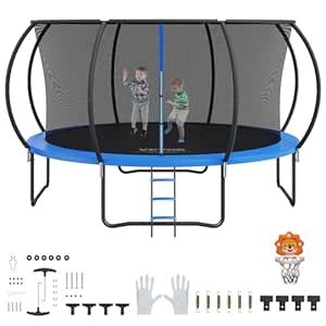 VEVOR 14FT Trampoline, 450 lbs Trampoline with Enclosure Net, Ladder ...