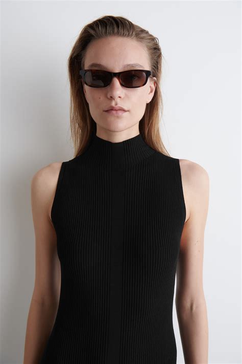 PLEATED HIGH-NECK MAXI DRESS - BLACK | COS