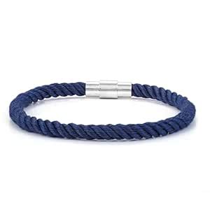 Buy SWASHAA Navy Twisted Men’s Rope Bracelet | Matte Silver-Tone ...