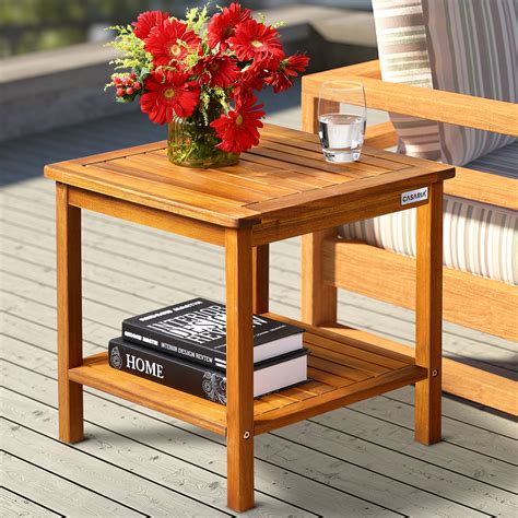 Casaria Small Wooden Side Table | Weather-resistant Outdoor Garden ...