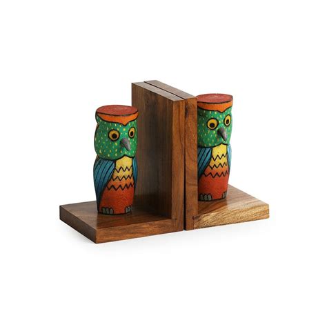 Buy ExclusiveLane Owl-guards Handmade Book End In Sheesham Wood (Set of ...