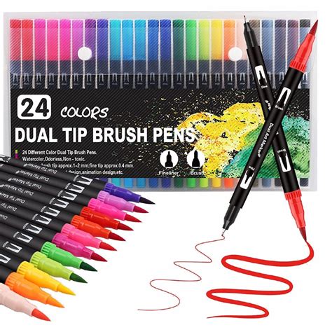Kit 24 Canetas Dois em Um Dual Tip Brush Pen + Fineliner - 24 Cores ...