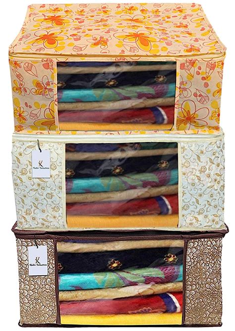 Kuber Industries Metalic Printed 3 Piece Non Woven Fabric Saree Cover ...