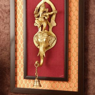 Buy Brass Dancing Ganesha Wall Hanging on Wooden Frame with Premium ...
