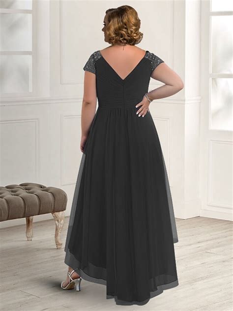 A-Line Mother of the Bride Dress Elegant Plus Size High Low V Neck ...
