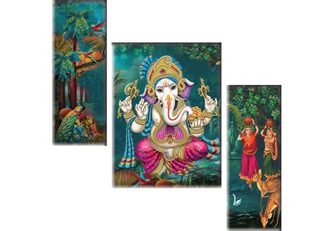 SAF paintings Set Of 3 Lord Ganesha MDF UV Textured Digital Reprint ...