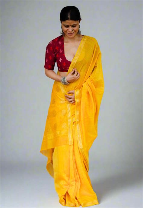 Handloom Cotton Silk Chanderi Saree With Woven Booties & Nakashi Borde ...