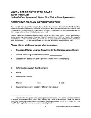 Fillable Online Yukon territory water board compensation claim ...