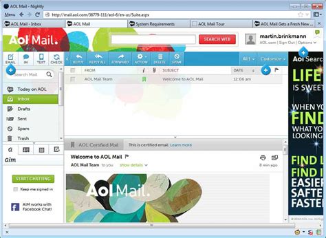 Image result for AOL Mail Screen