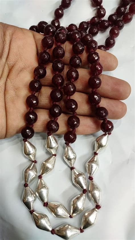 Two Line Dholki Beads Silver Necklace | Double line dholki | MACS