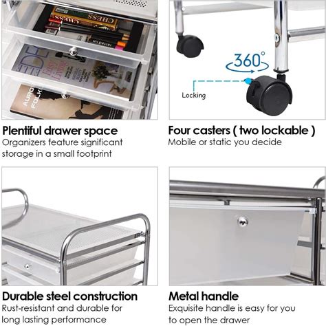 FANTASK 15 Drawers Rolling Storage Cart, Multipurpose Mobile Rolling ...
