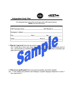 Fillable Online rid Independent Study Plan form - RID -Independent ...