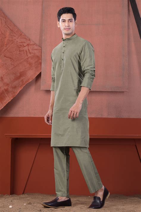 Oyster Gray Textured Premium Poly-Viscose-Rayon Designer Kurta For Men
