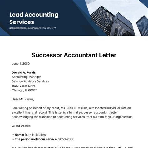 Free Successor Accountant Letter Template to Edit Online