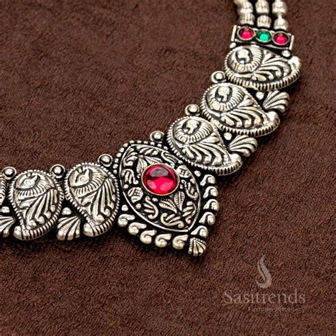 Kolapuri Oxidised Peacock Necklace Set for Navarathri - Sasitrends