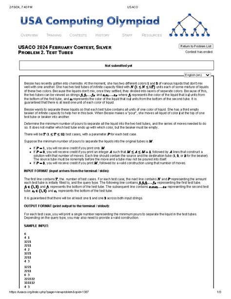 Usaco Test Tubes - 2/19/24, 7:40 PM USACO usaco/index.php?page ...