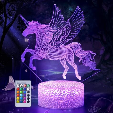 3D Illusion Unicorn Night Light for Girls - 16 Color Changing ...