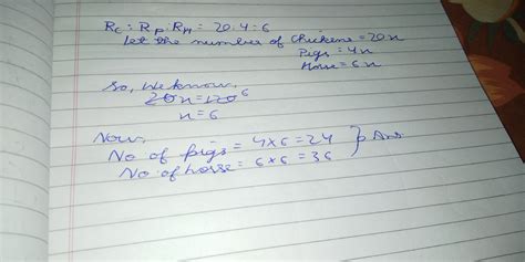 The ratio of chickens to pigs to horses on a farm can be expressed as ...