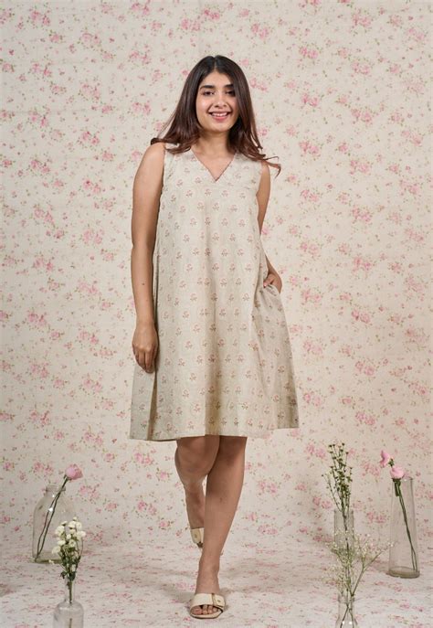Leah Grey Sanganeri Mul Cotton A Line Dress – THE INDIAN ETHNIC CO.