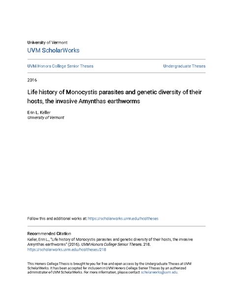 Life history of Monocystis parasites and genetic diversity of the ...