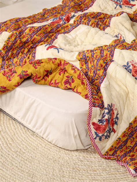 Mustard Yellow and Red Single Bed Reversible Quilted Razai – Shuddhistore
