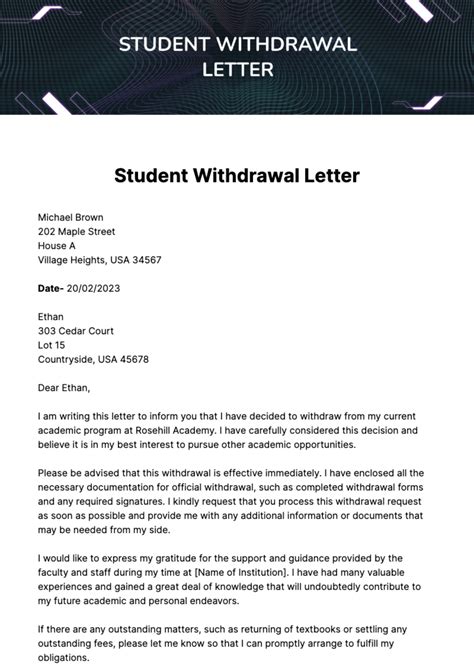 Student Withdrawal Letter Template - Edit Online & Download Example ...