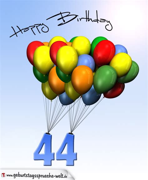 Geburtstagskarte mit Luftballons zum 44. Geburtstag ...