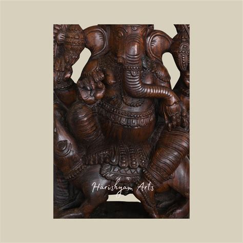 36" Sitting Ganesha Eating Mango on Mooshak Wooden Ganpati Statue for