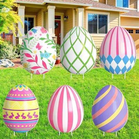 Amazon.com : GlikCeil 6 Pcs Large Easter Eggs Yard Signs Easter Outdoor ...