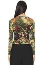 Alice + Olivia Delaina Printed Mesh Long Sleeve Crop Top in Forbidden ...