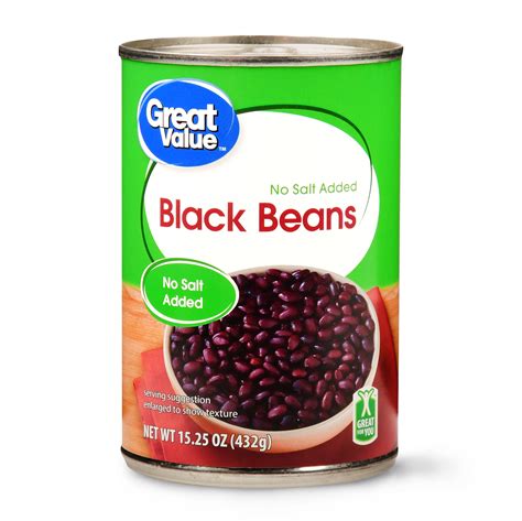 Great Value, No Salt Added, Canned Black Beans, 15 oz Can - Walmart.com