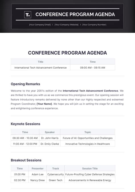Free Conference Program Agenda Template to Edit Online