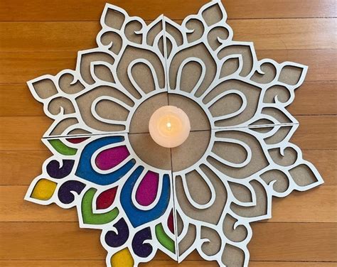 4x4in Wood Tile Kolam Rangoli Traditional Floor Art Festival Diwali ...