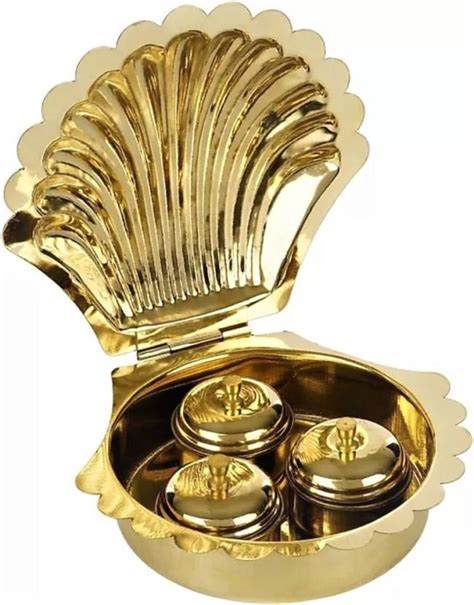 Real Craft Haldi Kumkum Chandan Patra Box Brass Price in India - Buy ...