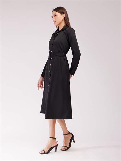 Buy Black A-line Shirt Dress Online | FableStreet